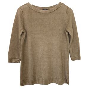 Talbots 100% Linen Tan Sweater MP Bateau Neck 3/4 Sleeve Coastal Grandma
